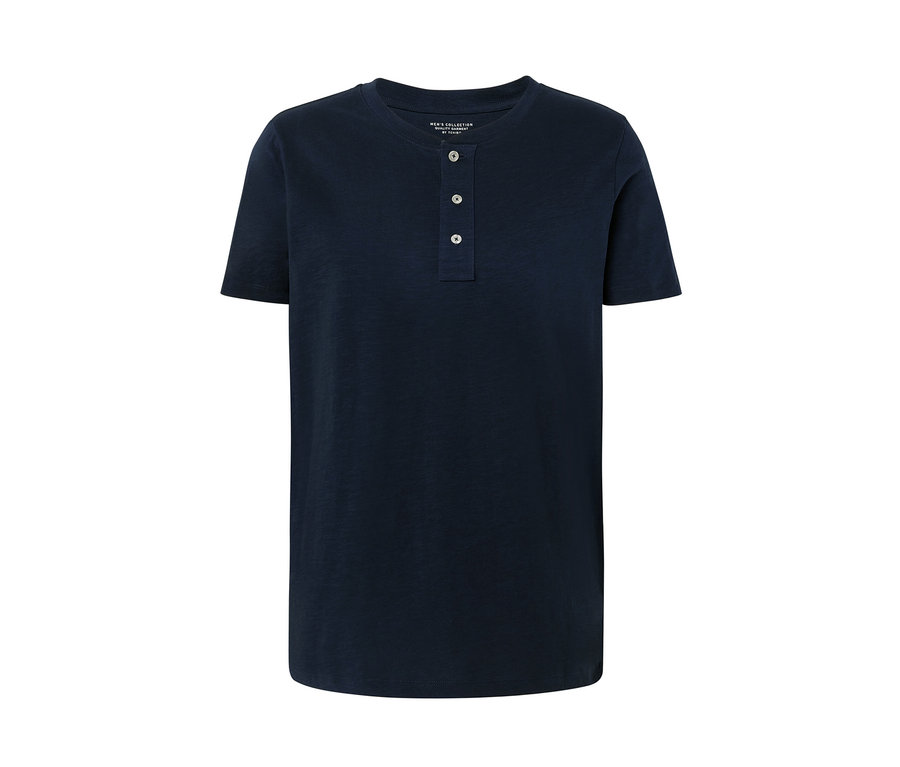 Ein marineblaues Kurzarm-Henley.