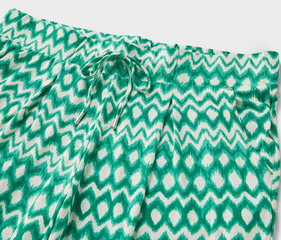 Detail einer bedruckten 3/4-Jerseyhose.