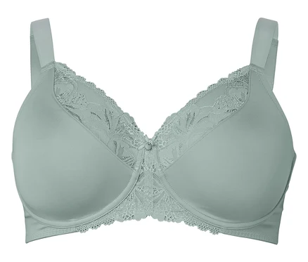 Jadefarbener Minimizer-BH mit Spitze am Dekolleté und an den Trägern.