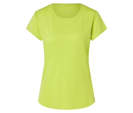 Ein neon-gelbes Sport-T-Shirt liegt auf einer ebenen Fläche.