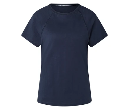 Dunkelblaues T-Shirt mit kurzen Ärmeln.