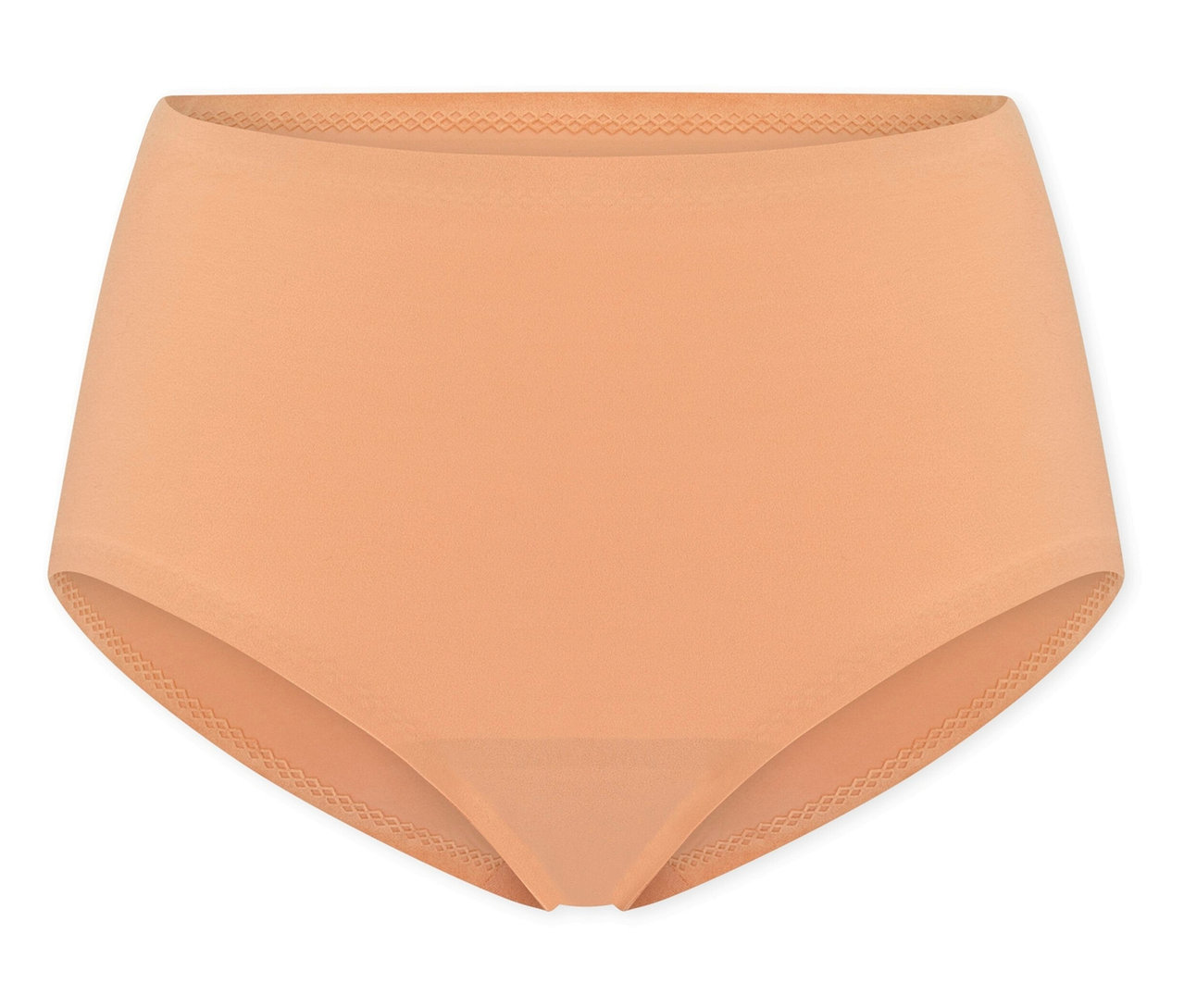 Pfirsichfarbener, hoch taillierter Slip mit Zierdetails am Bund und an den Beinöffnungen.