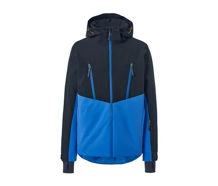 Blaue Skijacke.