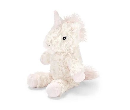 Sitzendes Plüschtier »Einhorn« mit rosa Mähne.