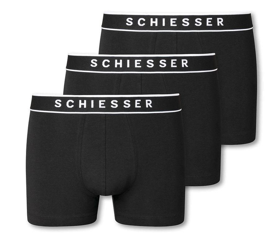 Drei schwarze SCHIESSER Shorts mit Bio-Baumwolle im Pack.