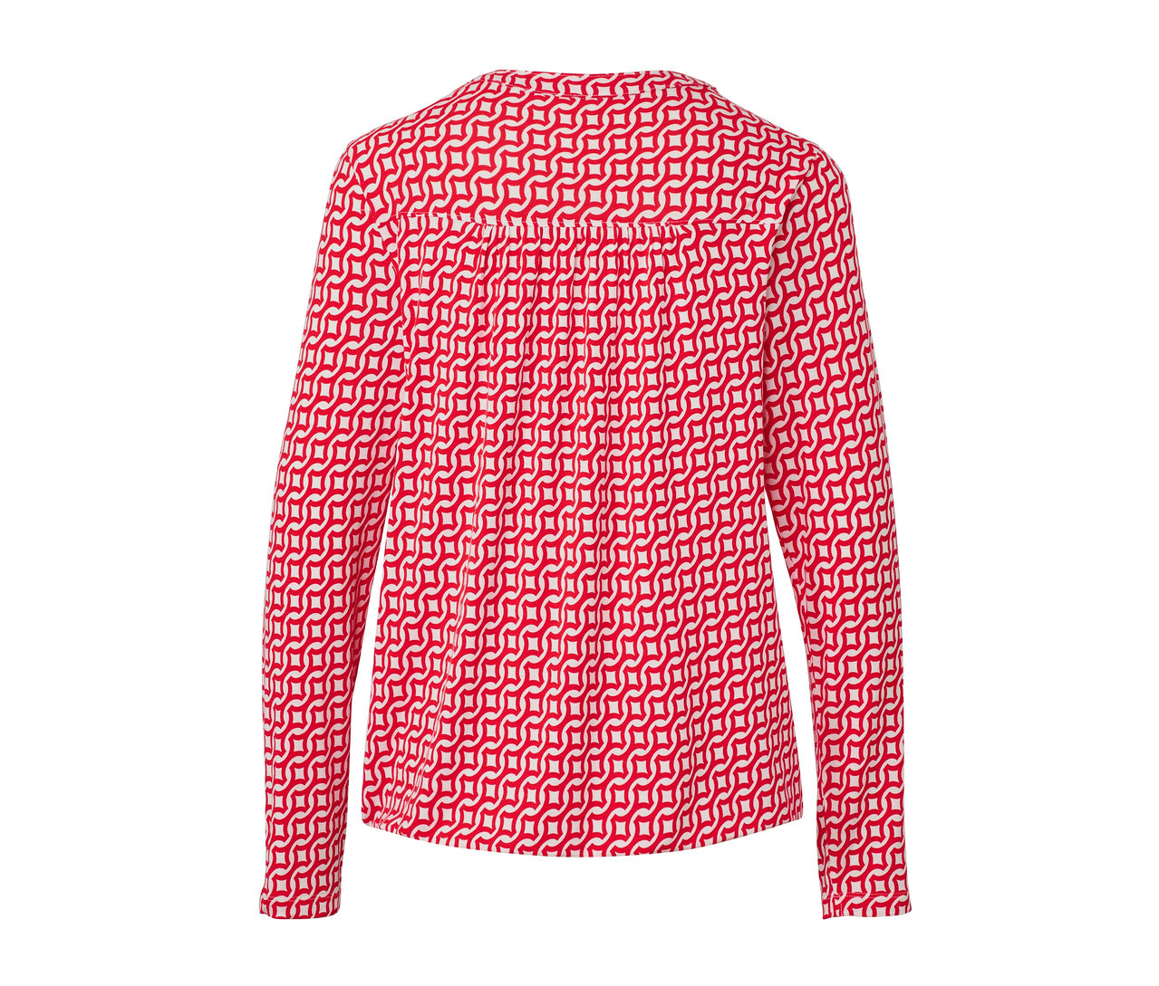 Rückansicht des bedruckten Blusenshirts in Rot.