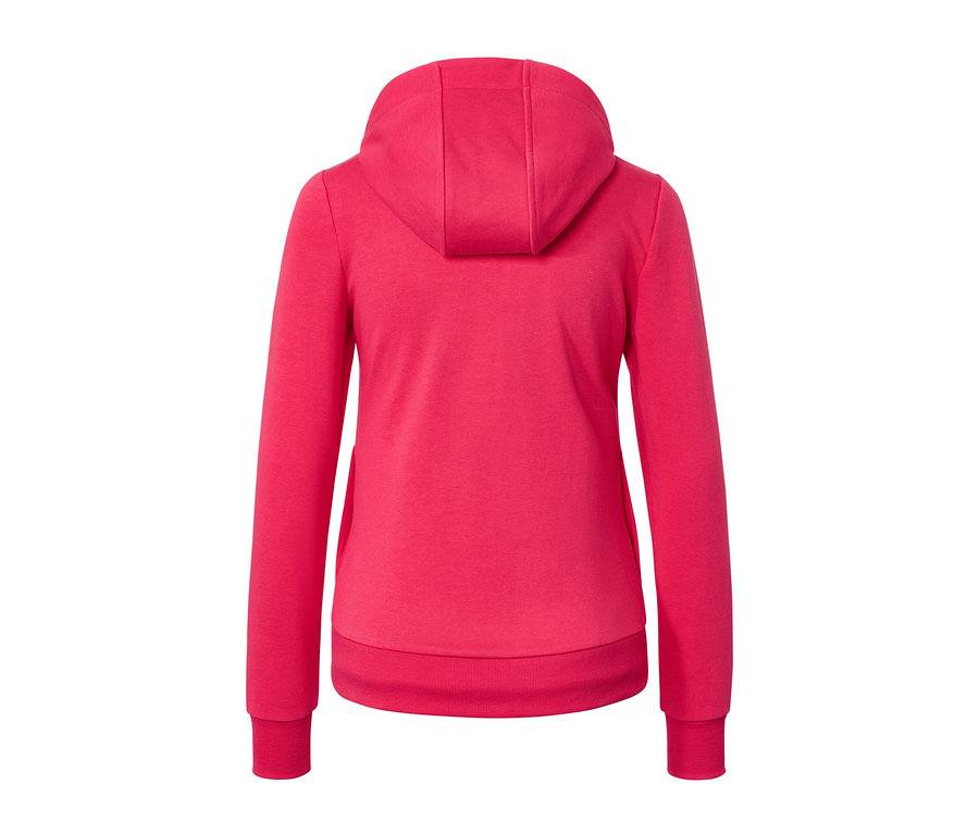 Rückansicht einer pinken Sweatjacke.