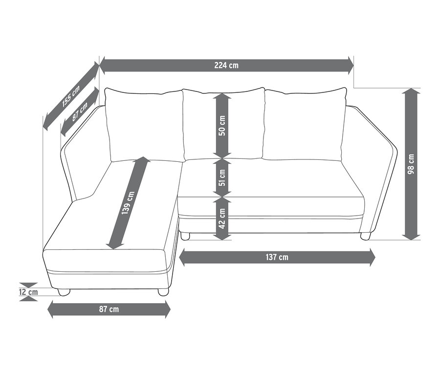 Abmessungen der Premium-Lounge-Ecke mit Sunbrella®-Stoff.