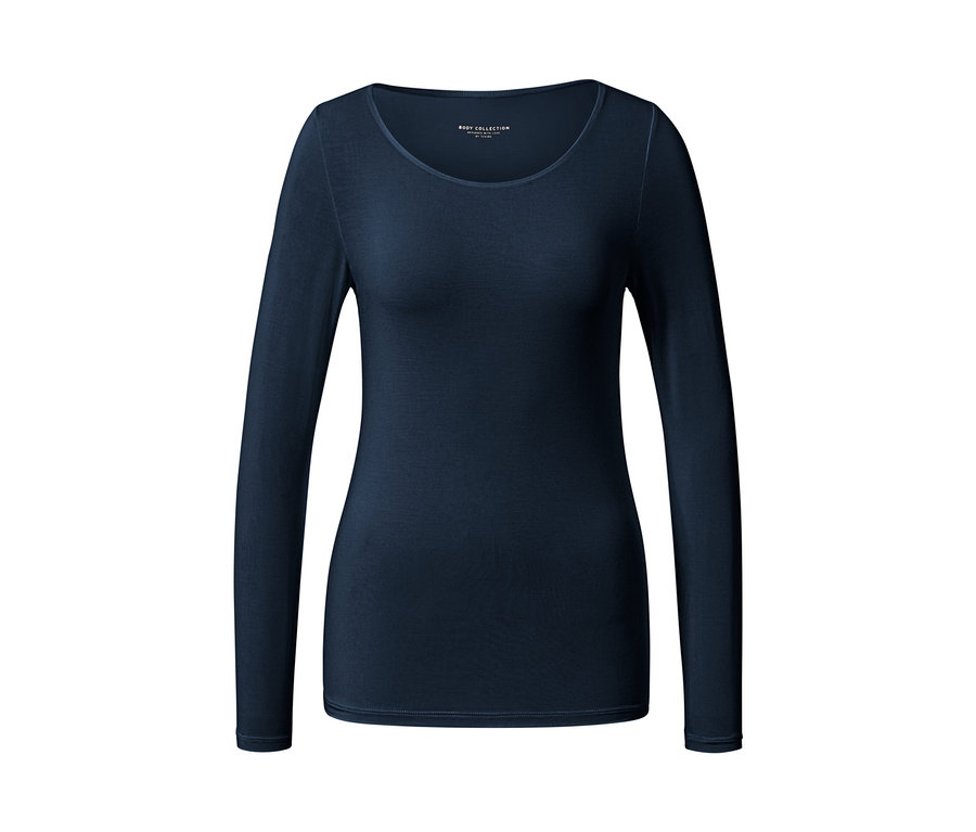 Blaues Langarmshirt im Modal-Seide-Mix.