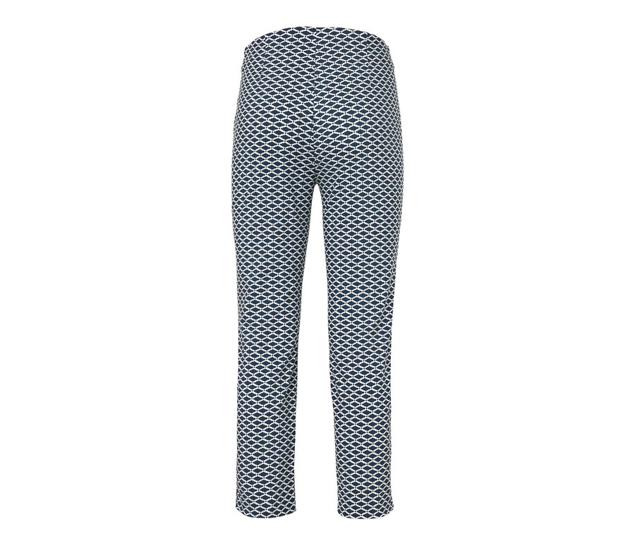 Eine bedruckte 7/8-Stretchhose auf weißem Hintergrund.