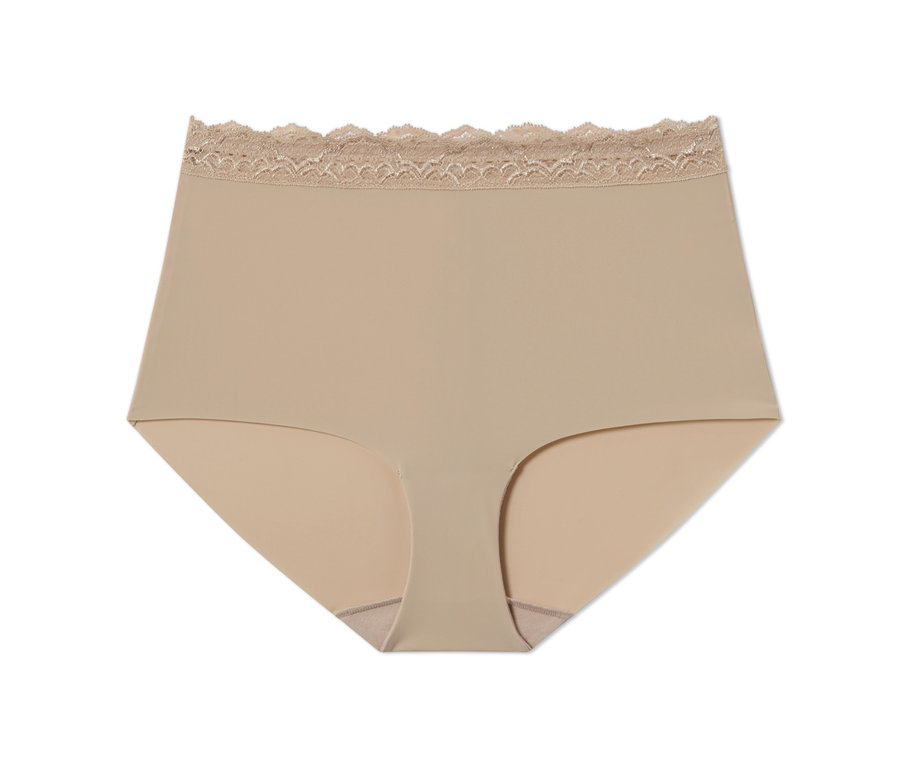 Beige Highwaist-Panty mit Spitze am Bund.