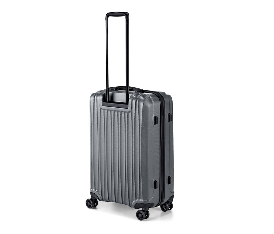 Graues, mittelgroßes Hartschalen Koffer-Set mit ausziehbarem Griff.