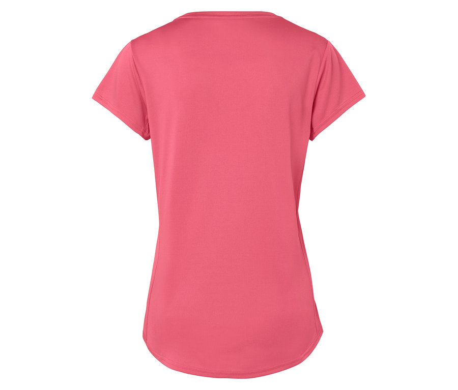 Rückansicht eines rosafarbenen Kurzarm-T-Shirts.