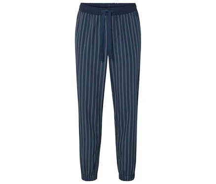 Blaue, gestreifte Hose mit Kordelzug.