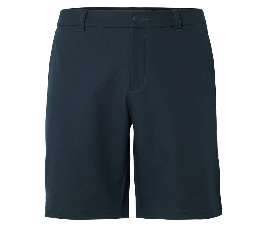 Nahaufnahme einer marineblauen Shorts.