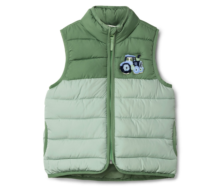 Grüne Steppweste mit Traktor-Applikation.