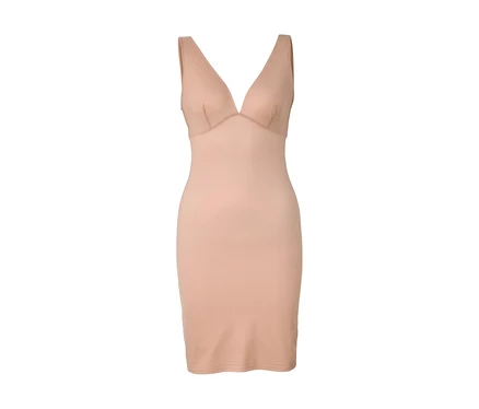 Beige farbenes Shapewear Kleid mit V-Ausschnitt.