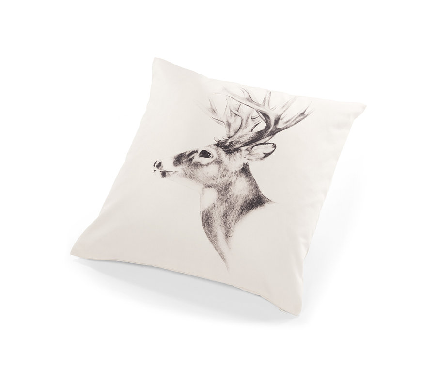 Dekokissen-Bezug mit einer schwarz-weissen Hirschzeichnung.