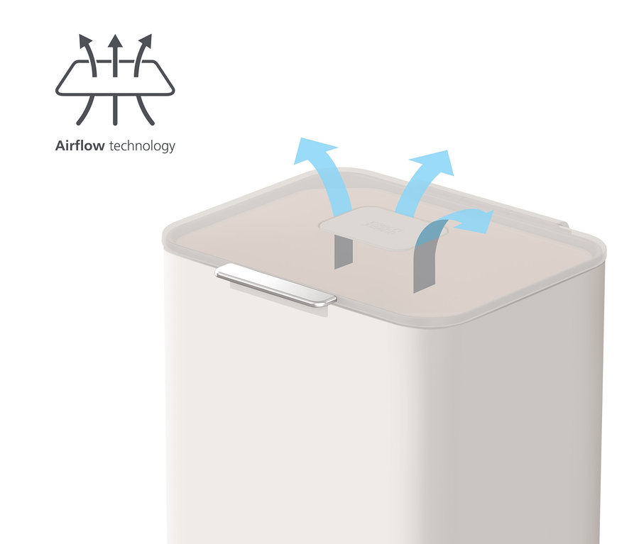 Detailansicht eines Recycling-Abfalleimers von Joseph Joseph mit Airflow-Technologie.
