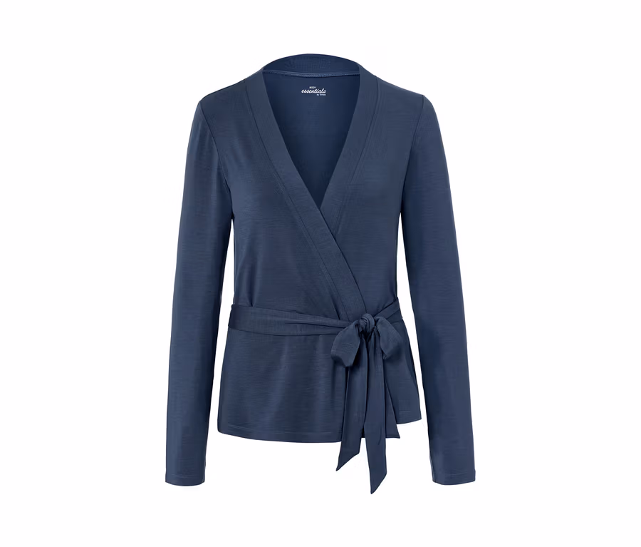 Marineblaues Pyjama-Set-Oberteil mit langen Ärmeln und Taillenbindung.