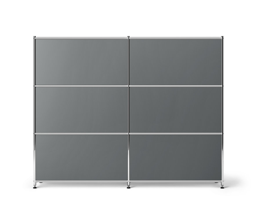 Graue Kommode Metall »CN3« mit versetzbaren Klappenfächern.