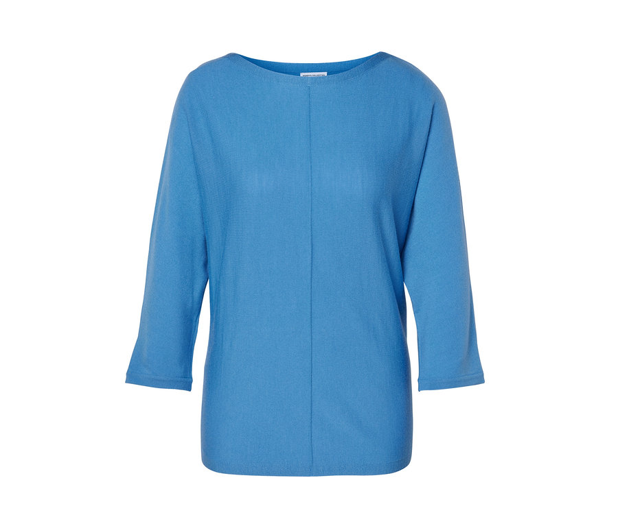 Kobaltblauer Merino-Feinstrickpullover.