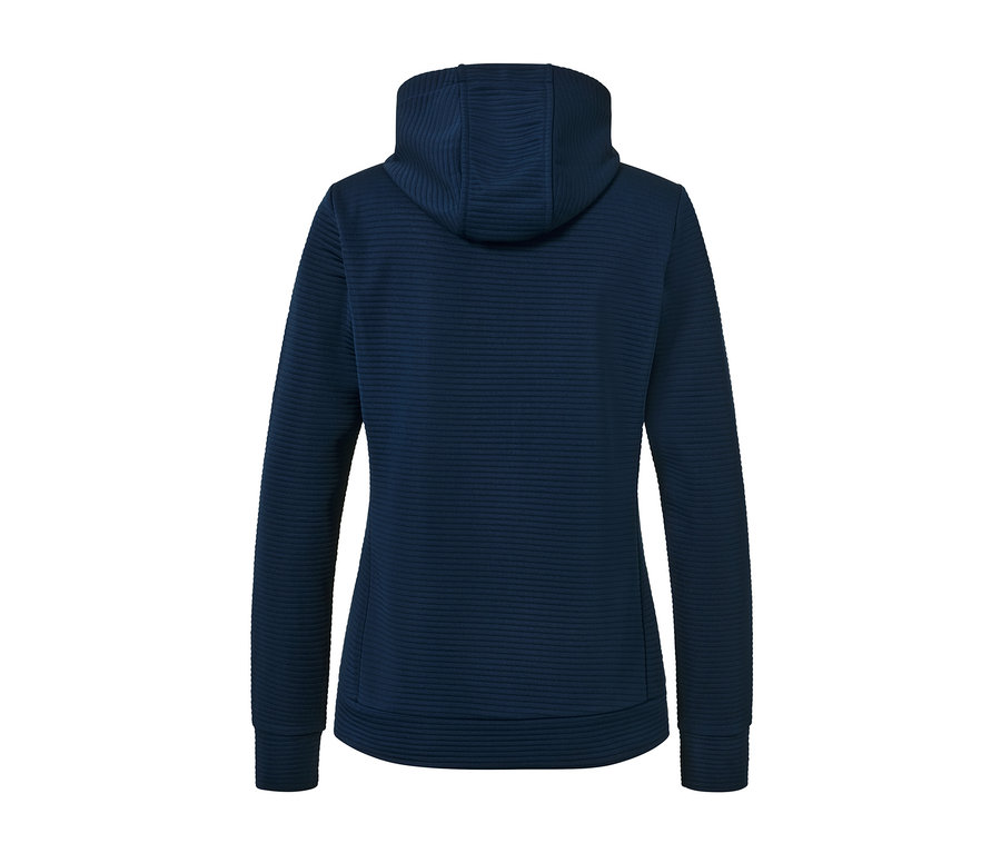 Rückansicht der Kapuzenjacke, blau.