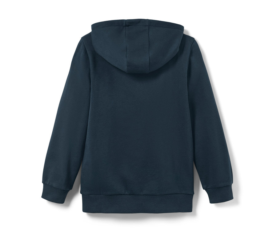 Rückansicht eines marineblauen Kinder-Sweat-Hoodies.