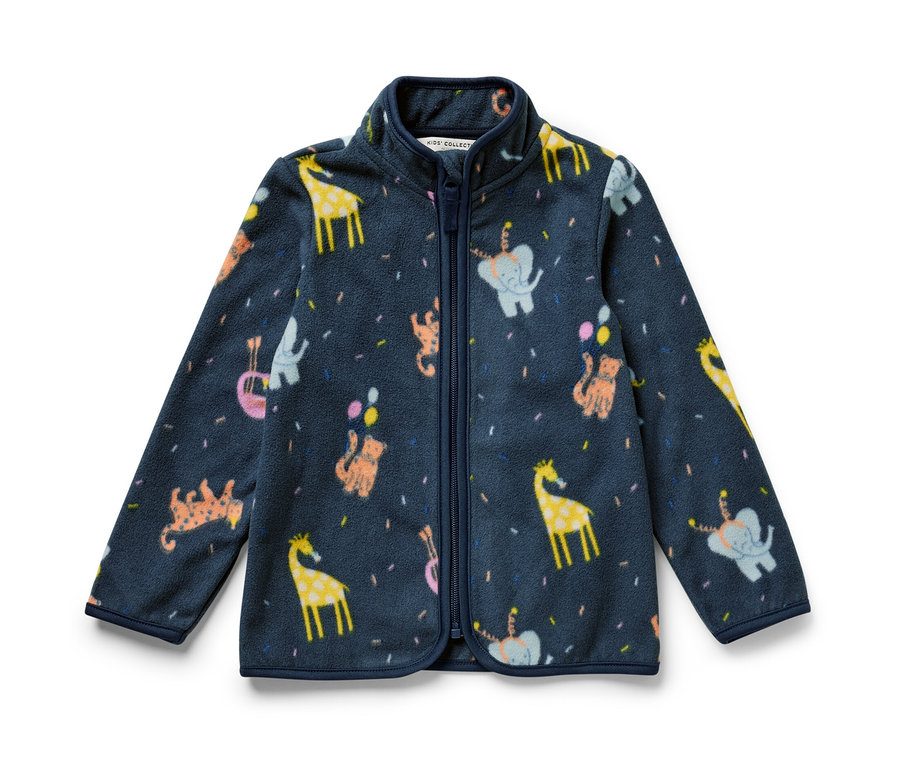 Kinder-Fleecejacke mit Tiermuster.
