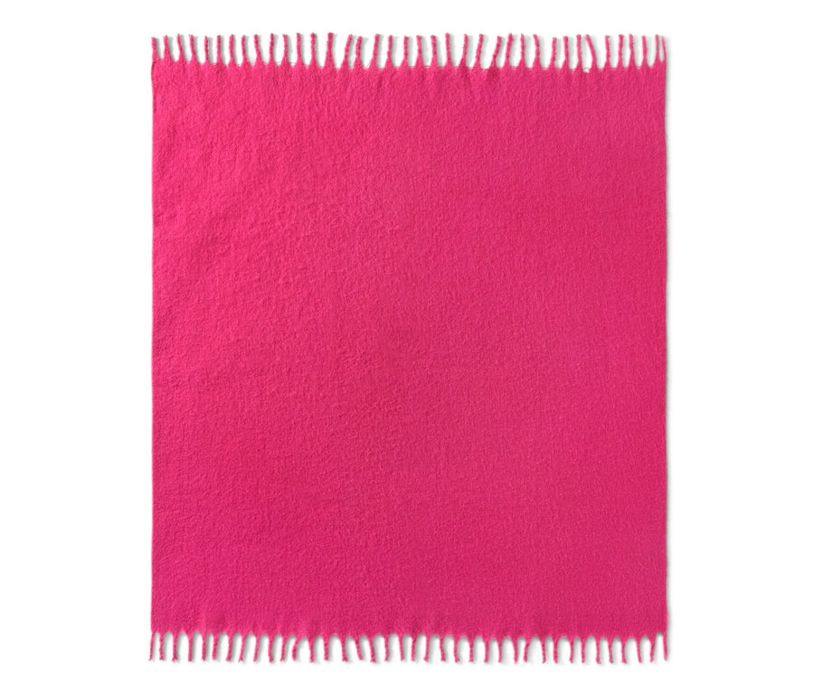Pinke Wohndecke mit Fransen, ca. 130 x 150 cm.