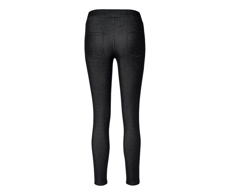 Rückansicht einer gefütterten Leggings in Jeansoptik, Black Denim.