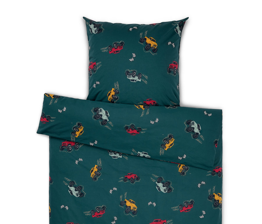 Grüne Bettwäsche mit Auto-Print.