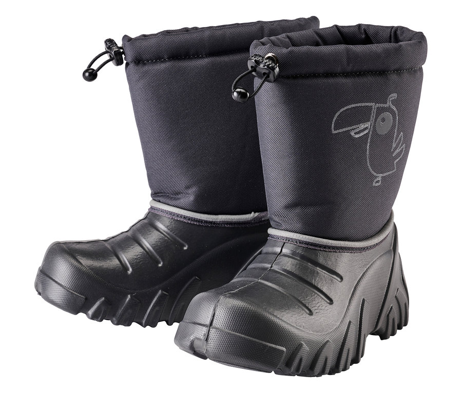Zwei anthrazitfarbene JAKO-O Winterstiefel stehen nebeneinander vor einem weißen Hintergrund.