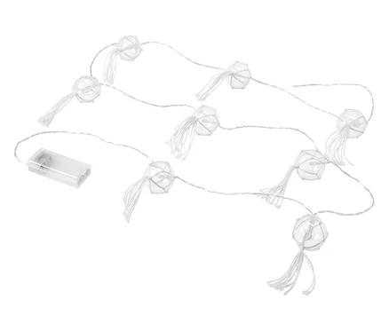 Eine LED-Kugel-Lichterkette auf weißem Hintergrund.