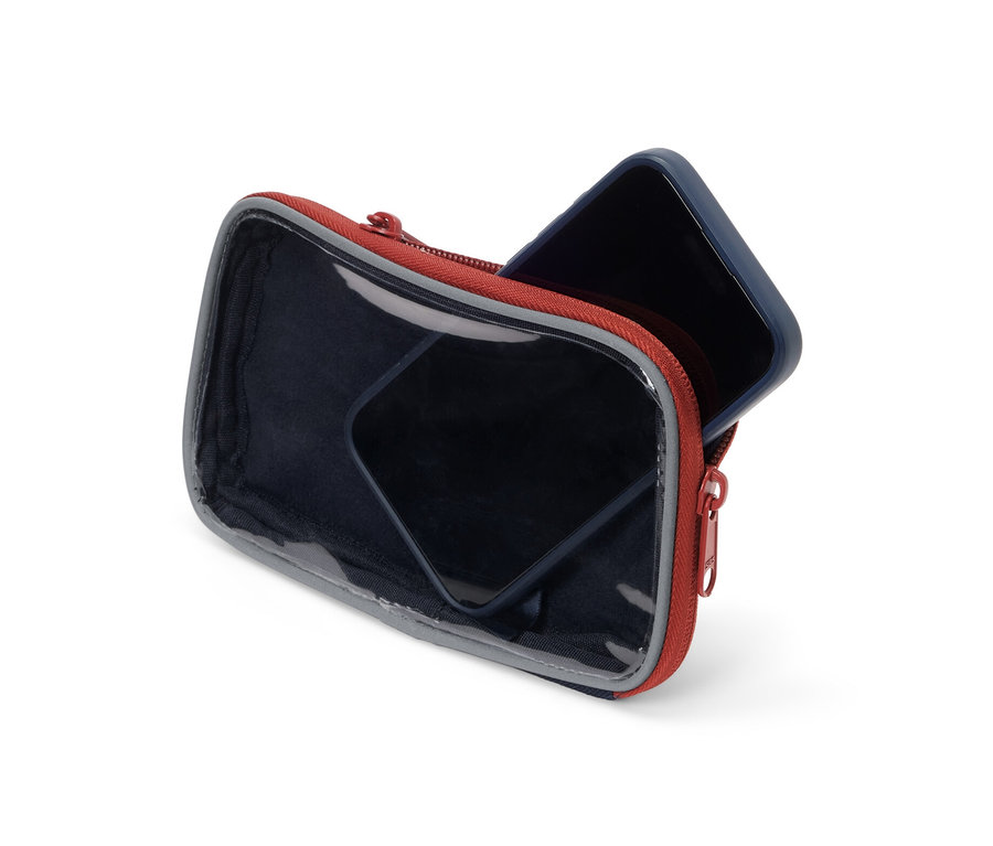 Eine Multifunktionstasche mit Sichtfenster auf weißem Hintergrund.