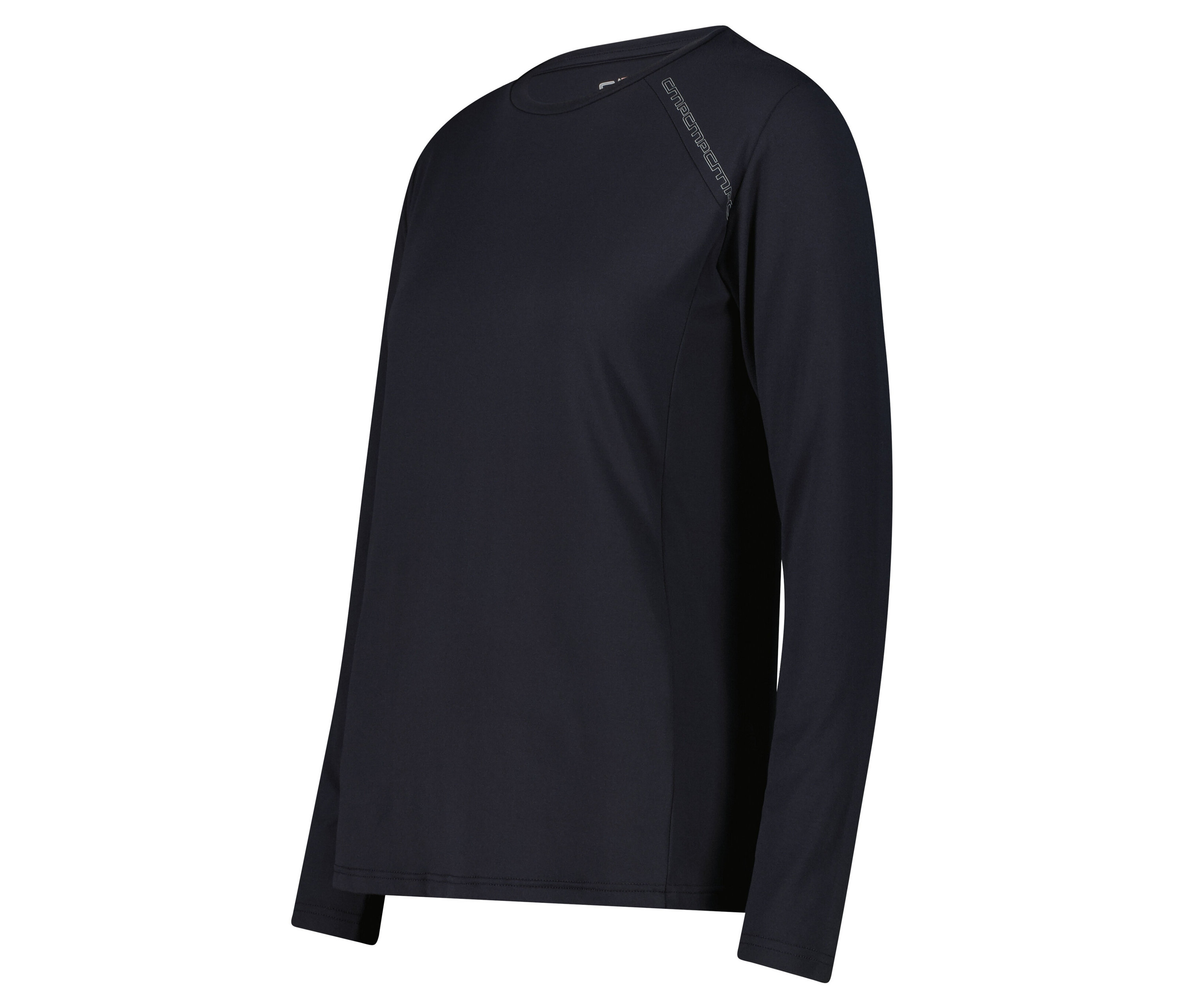 Dunkelblaues Langarmshirt vor weißem Hintergrund.