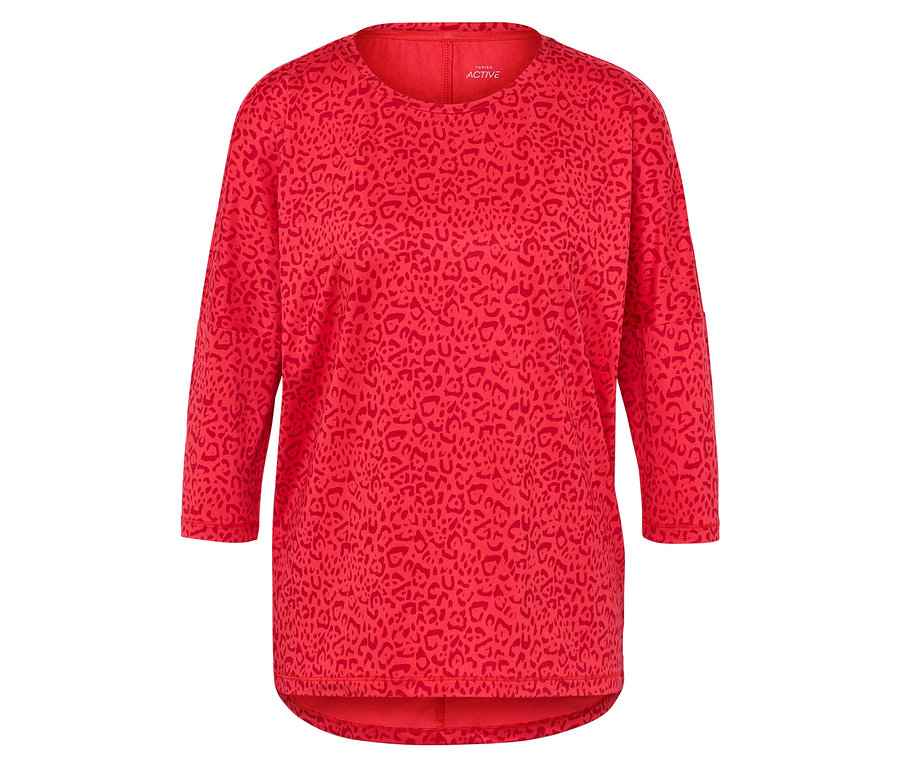 Rotes Langarmshirt mit Animal-Print.