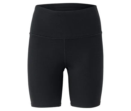 Schwarze, kurze Leggings mit hohem Bund.
