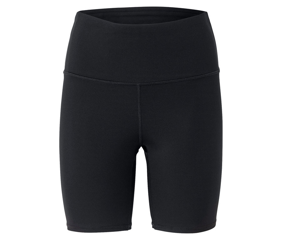 Schwarze, kurze Leggings mit hohem Bund.