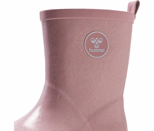 Nahaufnahme eines rosa hummel® Gummistiefels »Rubber Boot Glitter« mit Glitzereffekt und weißem hummel Logo.