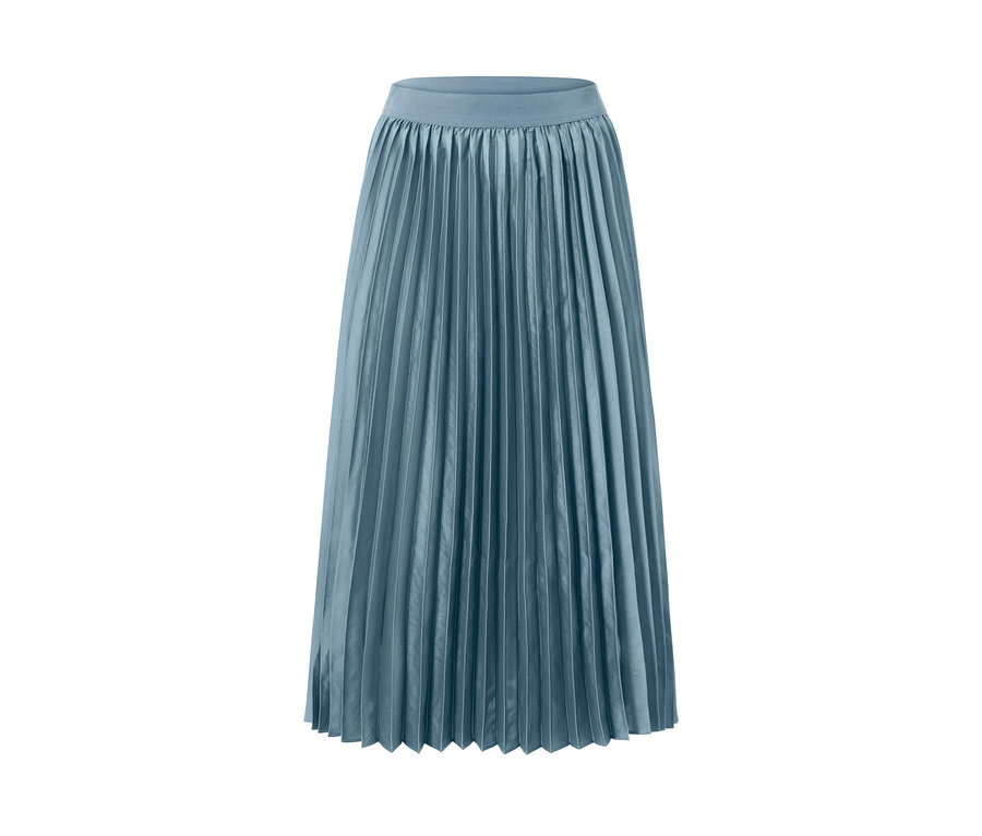 Ein blauer Plisseerock auf weißem Hintergrund.