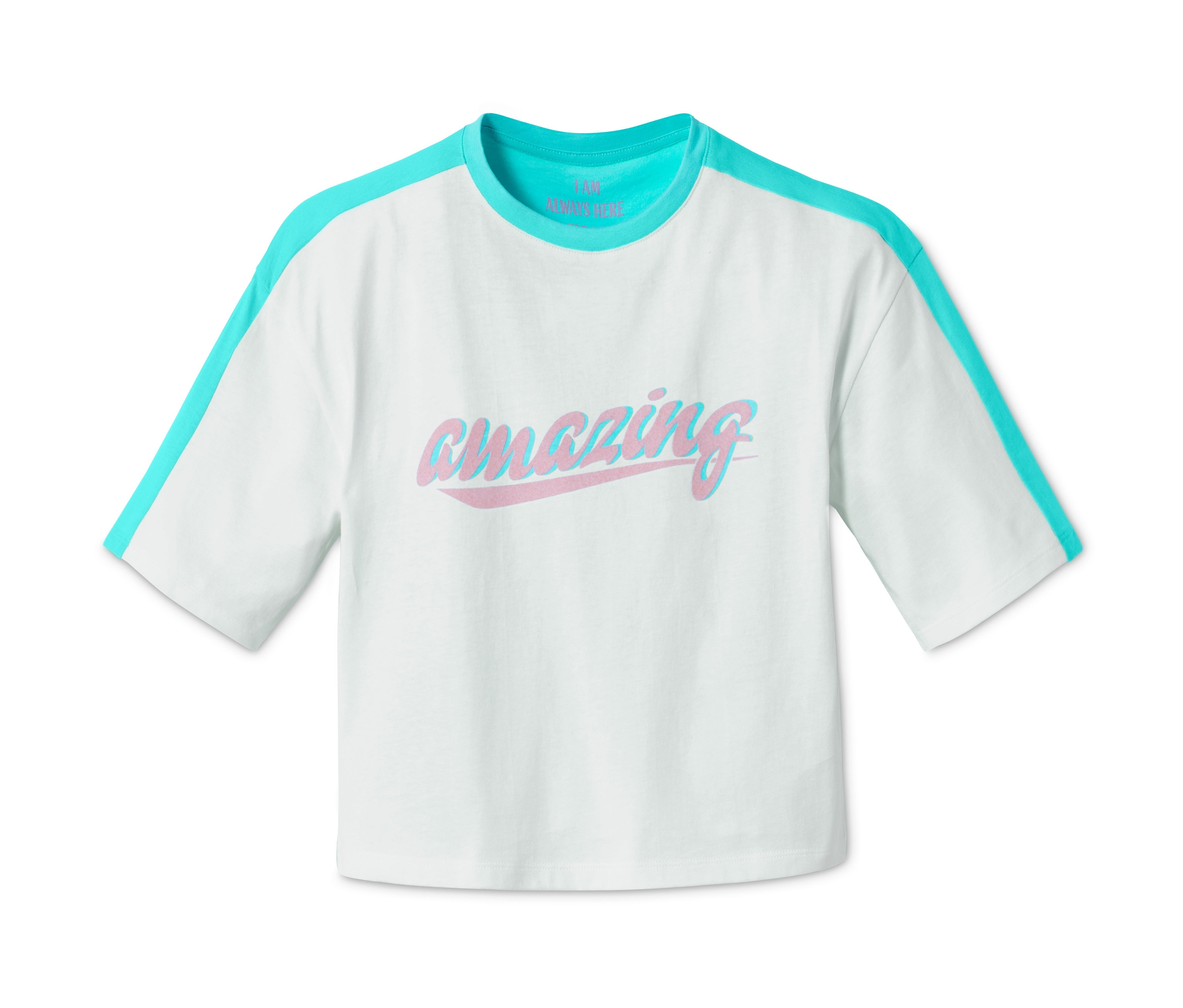 Weißes T-Shirt aus Bio-Baumwolle mit kurzen Ärmeln und dem Schriftzug "amazing".