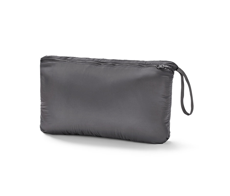 Verstaubare Steppjacke in Grau mit Reissverschluss und Schlaufe.