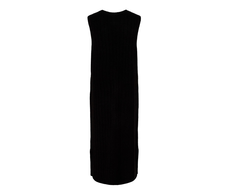 Schwarzes, geripptes Strickkleid.