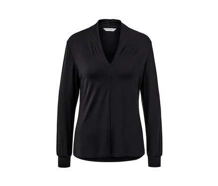 Schwarzes Blusenshirt mit V-Ausschnitt.
