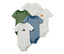 1x weiss mit Igel-Print, 1x weiss mit Fuchs-Print, 1x weiss, 1x blau gestreift, 1x grün gestreift