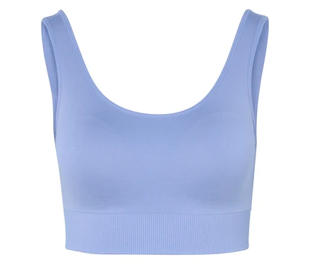 Nahaufnahme eines lavendelfarbenen Seamless-Sport-Bustiers.