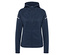 Dunkelblaue Thermojacke mit Reißverschluss und Kapuze.