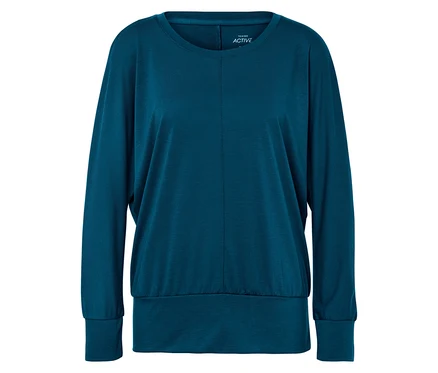 Blaues Yogashirt mit langen Ärmeln.