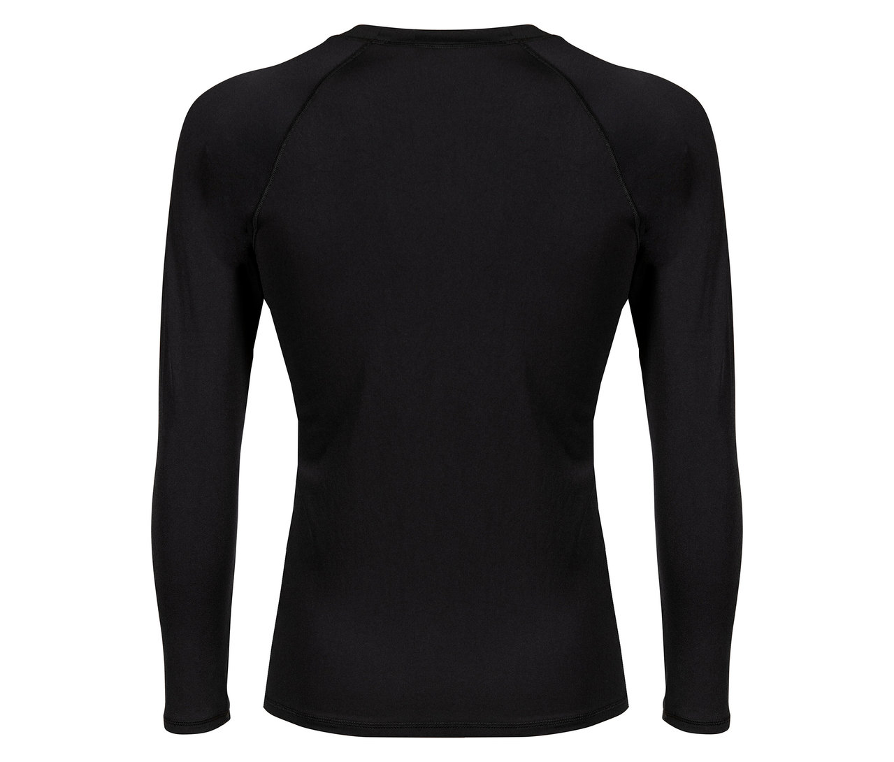 Schwarzes, langärmeliges Sportoberteil von hinten.